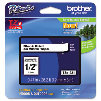 Brother P-Touch TZe Extra-Strength Adhesive Laminated Labeling Tape 1/2w Black 