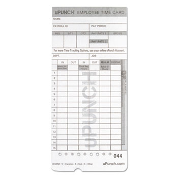 100 Time Cards for uPunch HN2000 HN4000 AutoAlign uPTC2000-1 Compatible 