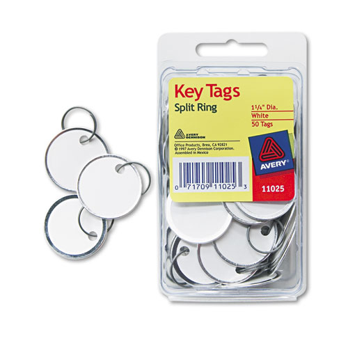 1.25" Diameter Tag Metal Rim Key Tags White Metal Split Ring 50 1 Pack 