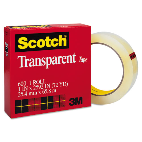 1/2 x 2592 Transparent Transparent Tape 600 2P12 72 2/Pack 3 Core 