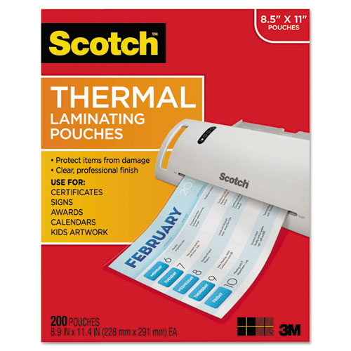 Letter Size Sheets 8.9 x 11.4 Inches 1 200-Pack Scotch Thermal Laminating Pouches 3-Mil Clear 