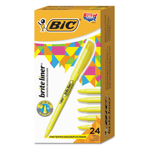 24-Pack BIC® Brite Liner Highlighter Marker YELLOW Chisel Tip Point 