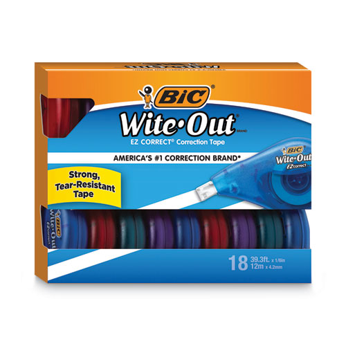 18-Count Applies Dry BIC Wite-Out Brand EZ Correct Correction Tape Translucent Dispenser Shows How Much Tape is Remaining 