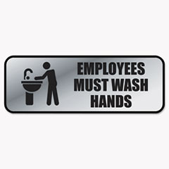 COSCO SIGN EMPLOYEES MUST WA SV Brushed Metal Office Sign, Employees Must Wash Hands, 9 X 3, Silver
