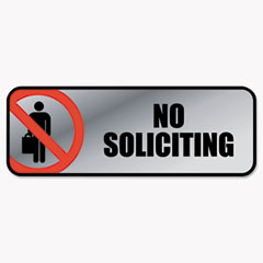 COSCO SIGN NO SOLICITING SV Brushed Metal Office Sign, No Soliciting, 9 X 3, Silver-red