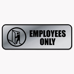 COSCO SIGN EMPLOYEES ONLY ME SV Brushed Metal Office Sign, Employees Only, 9 X 3, Silver