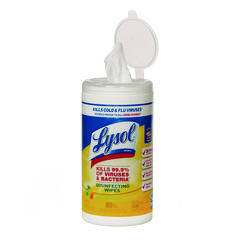 SKILCRAFT Lysol Disinfecting Wipes, 1-Ply, 8.25 x 9.25, Lemon-Lime, White, 80/Canister, 6 Canisters/Carton