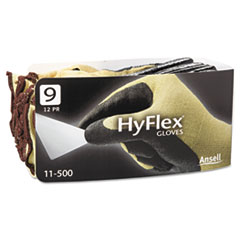 AnsellPro GLOVES HFLX CR CUTRES LG Hyflex Ultra Lightweight Assembly Gloves, Black-yellow, Size 9, 12 Pairs