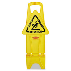 Stable Multi-Lingual Safety Sign, 13 X 13.25 X 26, Yellow