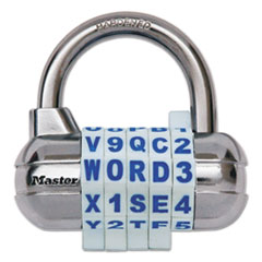Master Lock® LOCK PASSWORD COMBO AST Password Plus Combination Lock, Hardened Steel Shackle, 2 1-2" Wide, Silver