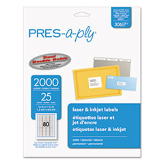 PRES-a-ply® LABEL PRES-A-PLY 1-3-4X12 LABELS, LASER PRINTERS, 0.5 X 1.75, WHITE, 80-SHEET, 25 SHEETS-PACK