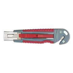 Clauss® KNIFE UTILI AUTO RETR GY Titanium Auto-Retract Utility Knife With Carton Slicer, Gray-red, 3 1-2" Blade