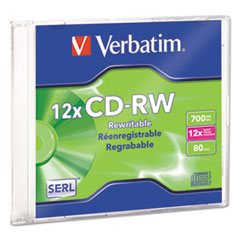 Verbatim® DISC CD-RW 4-12X Cd-Rw, 700mb, 4x-12x High Speed, Branded Surface, 1-pk Slim Case