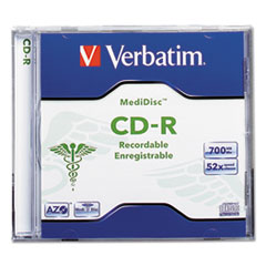 Verbatim® DISC CD-R MEDIDISC52X Medidisc Cd-R, 700mb, 52x, Thermal Printable Branded Surface, 1-pk Jewel Case