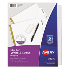 Avery® INDEX BNDR LTR 5 TAB WHT WRITE AND ERASE BIG TAB PAPER DIVIDERS, 5-TAB, WHITE, LETTER
