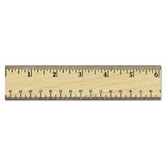 Universal® RULER WOOD 12"DBLE EDGE Flat Wood Ruler W-double Metal Edge, 12", Clear Lacquer Finish