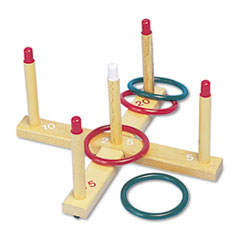Champion Sports RING TOSS ST 5PEGS-4RNGS Ring Toss Set, Plastic-wood, Assorted Colors, 4 Rings-5 Pegs-set