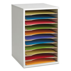 Wood Vertical Desktop Literature Sorter, 11 Compartments, 10.63 x 11.88 x 16, Gray