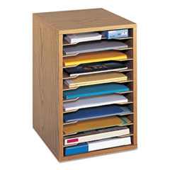Wood Vertical Desktop Sorter, 11 Compartments, 10.63 x 11.88 x 16, Medium Oak