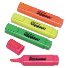SKILCRAFT Flat Fluorescent Highlighter, Assorted Ink Colors, Chisel Tip, Assorted Barrel Colors, 4/Set