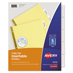 Avery® INDEX BNDR 11X8.5 5CLR-ST Insertable Big Tab Dividers, 5-Tab, Letter