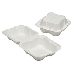 SKILCRAFT Clamshell Hinged Lid ToGo Food Containers, 6 x 6 x 3, White, Paper, 400/Box