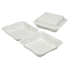 SKILCRAFT Clamshell Hinged Lid ToGo Food Containers, 9 x 9 x 3, White, Paper, 200/Box