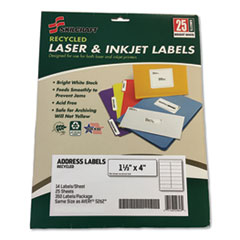 SKILCRAFT Recycled Laser and Inkjet Labels, Inkjet/Laser Printers, 1.33 x 4, White, 14/Sheet, 25 Sheets/Pack
