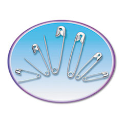 Charles Leonard® PIN SAFETY 50 PK AST Safety Pins, Nickel-Plated, Steel, Assorted Sizes, 50-pack