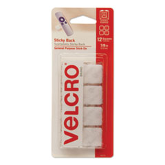 VELCRO® Brand STRIP SQ STK-BCK 12-PK WE STICKY-BACK FASTENERS, REMOVABLE ADHESIVE, 0.88" X 0.88", WHITE, 12-PACK
