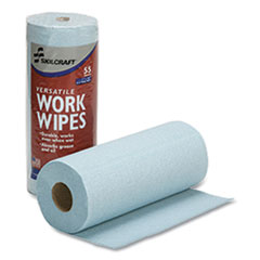 SKILCRAFT Industrial Work Wipes, 1-Ply, 10.4 x 11, Blue, 55 Wipes/Roll, 30 Rolls/Carton