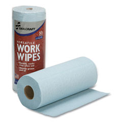 SKILCRAFT Industrial Work Wipes, 1-Ply, 10.4 x 11, Blue, 55 Wipes/Roll, 12 Rolls/Carton