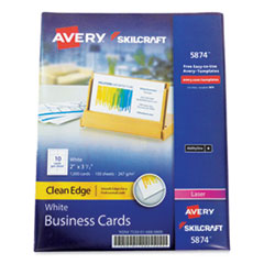 SKILCRAFT AVERY Clean Edge Business Cards, Laser, 3.5 x 2, White, 1,000 Cards, 10 Cards/Sheet, 100 Sheets/Box