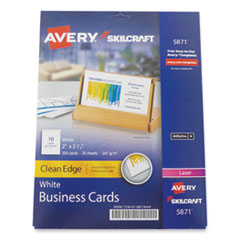 SKILCRAFT AVERY Clean Edge Business Cards, Laser, 3.5 x 2, White, 200 Cards, 10 Cards/Sheet, 20 Sheets/Pack