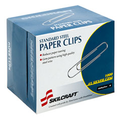 SKILCRAFT Paper Clips, #1, Smooth, Silver, 1,000/Box