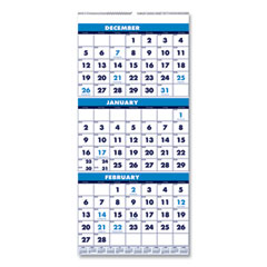 Recycled Three-Month Format Wall Calendar, Vertical Orientation, 8 x 17, White Sheets, 14-Month (Dec to Jan): 2023 to 2025