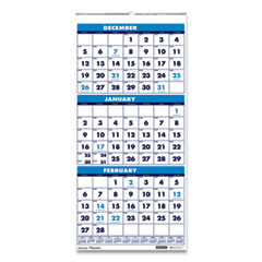 SKILCRAFT Wirebound 3-Month-View Vertical Wall Calendar, 12.25 x 26, White/Blue, 14-Month (Dec-Jan): 2023-2025