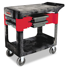 Two-Shelf Trades Cart, Plastic, 2 Shelves, 2 Drawers, 330 lb Capacity, 19.25