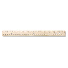 Westcott® RULER 12" WOOD ENG-METRI Hole Punched Wood Ruler English And Metric With Metal Edge, 12"