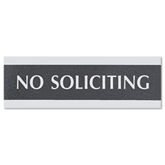 Headline® Sign SIGN NO SOLICTNG 3X9 BKSV Century Series Office Sign, No Soliciting, 9 X 3, Black-silver