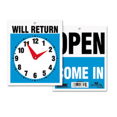 Headline® Sign SIGN WILL RETURN AST Double-Sided Open-will Return Sign W-clock Hands, Plastic, 7 1-2 X 9