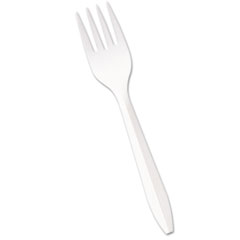 BWK YFWFW Mediumweight Polypropylene Cutlery, Fork, White, 1000/Carton