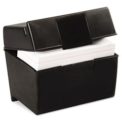 Oxford - plastic index card flip top file box holds 400 4 x 6 cards, matte black, sold as 1 ea