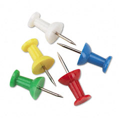 Advantus CPOA Plastic Head Push Pins, Plastic, Assorted, 3/8", 100/Box