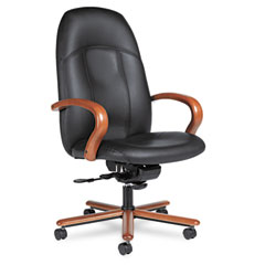 Global 49664AHM4505 Tamiri High-Back Tilt Chair, 24-1/2 X 27 X 45, Black Leather, Wood Arms/Base