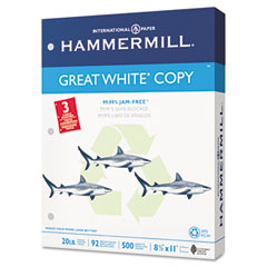 Hammermill 86702 Great White Recycled Copy 3-Hole Punched Ppr, 92 Brightness, 20Lb, Ltr, 5000/Ctn
