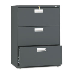 HON 673LS 600 Series Three-Drawer Lateral File, 30W X19-1/4D, Charcoal