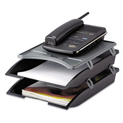 Innovera 10150 Telephone Stand With Stackable Letter Size Paper Trays, Black/Gray