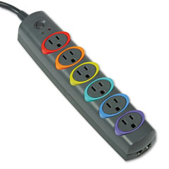 Kensington 62147 Smartsockets Color-Coded Strip Surge Protector, 6 Outlets, 7Ft Cord