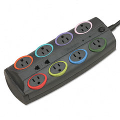Kensington 62690 Smartsockets Std Color-Coded Adapter Surge Protctr, 8 Outlets, 8Ft Cord